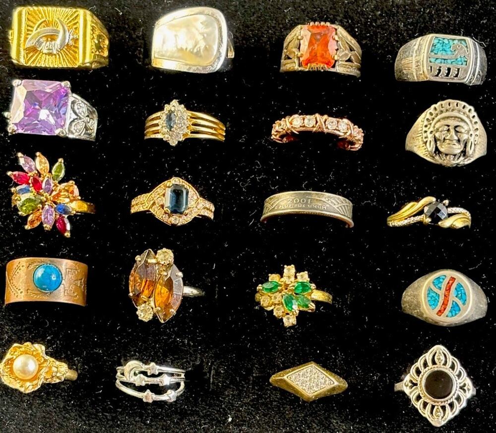 VTG Lot 20 Costume Jewelry Rings Gems 1-925 1-SC 2-Avon Gemstones Few are Men’s